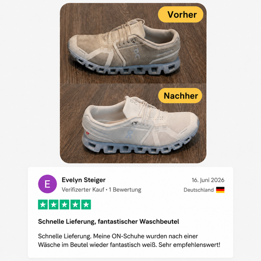 Saubere Schuhe nach nur einem Waschgang in der Waschmaschine.