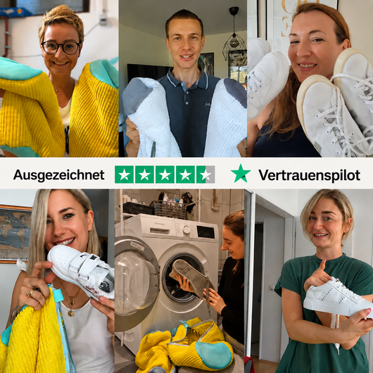 Saubere Schuhe nach nur einem Waschgang in der Waschmaschine.