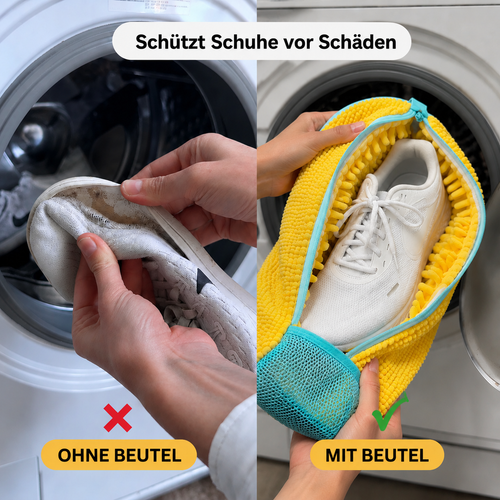Saubere Schuhe nach nur einem Waschgang in der Waschmaschine.
